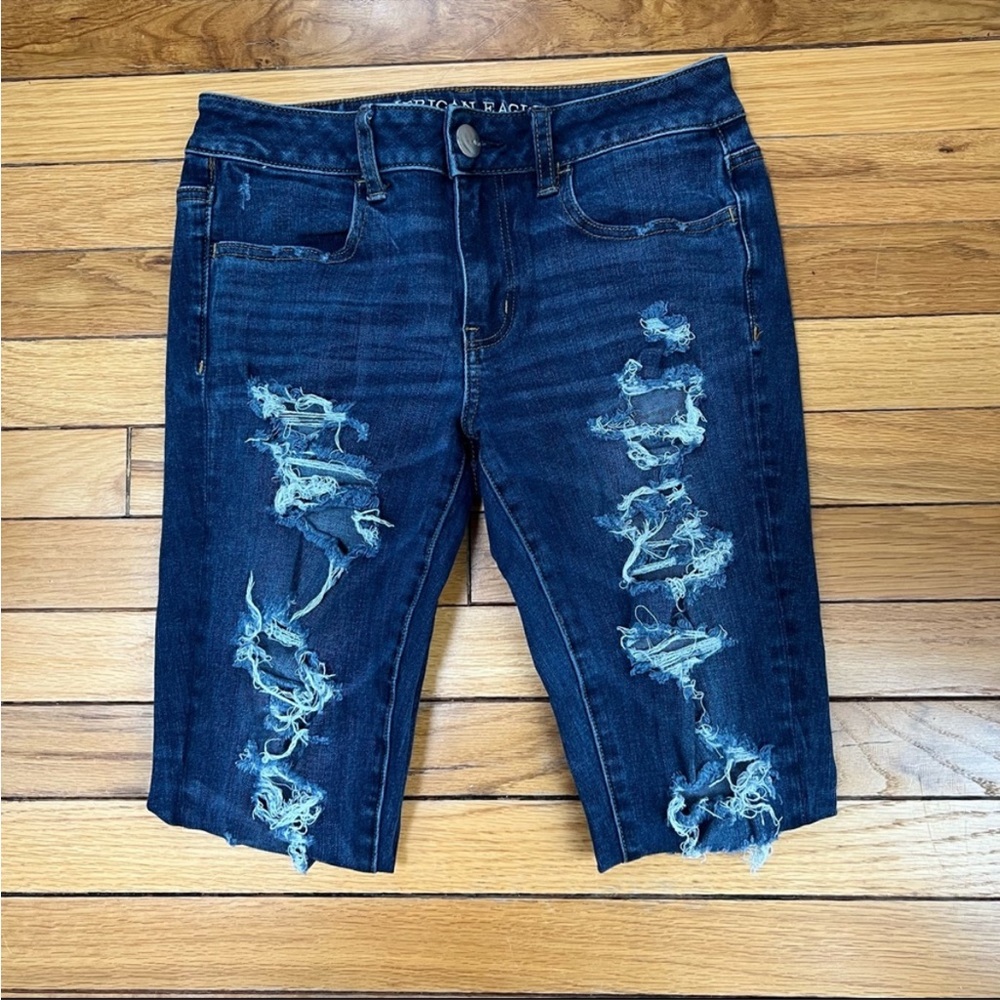 American Eagle Distressed Tipped 360 Jeggings Skinny Jeans Stretch Size 2